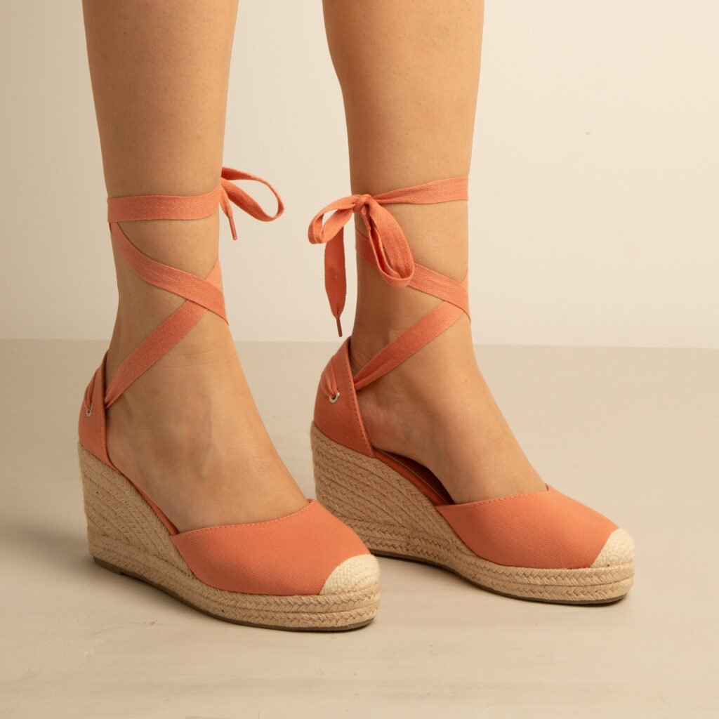 Espadrilles  a Corde - Talon Compense - Orange Saumon - id002-001