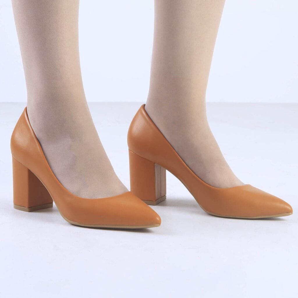 Escarpin talon carre -  Simili cuir - marron- ss05-03