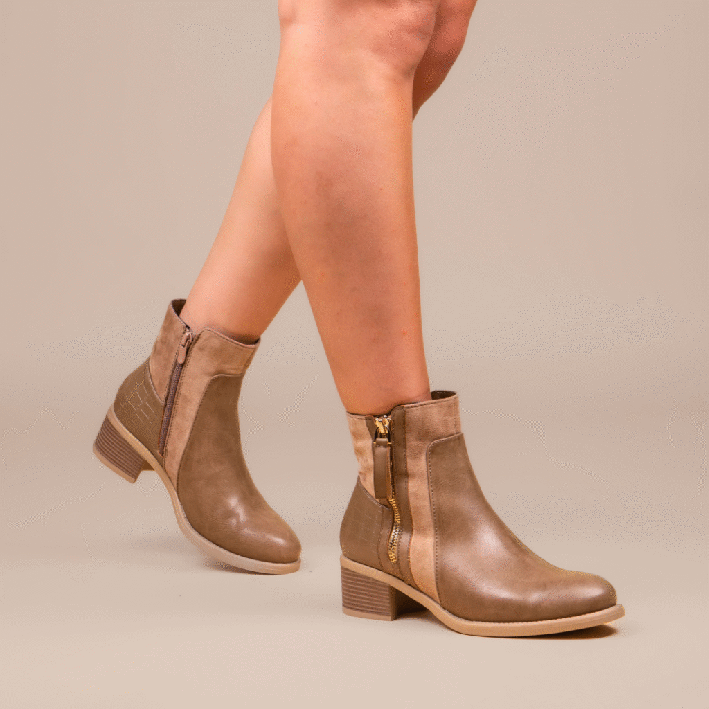 Bottine - simili cuir/Daim - Kaki - Lg001-002