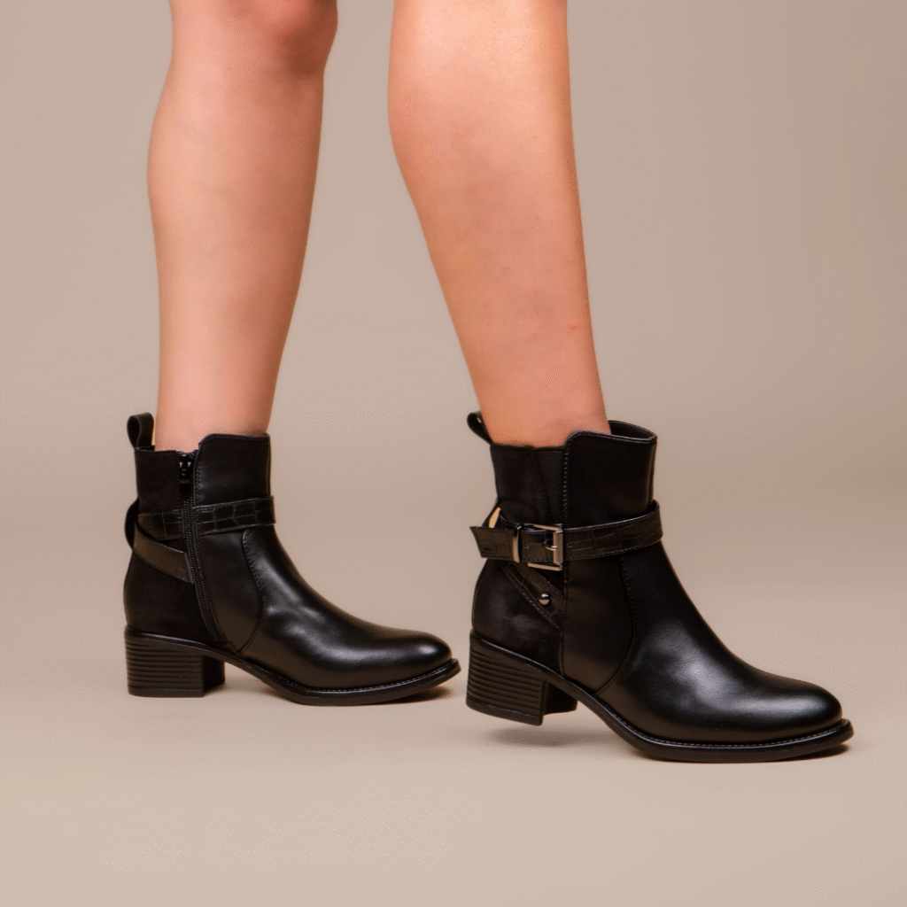 Bottine - simili cuir/Daim - Noir - Lg003-001