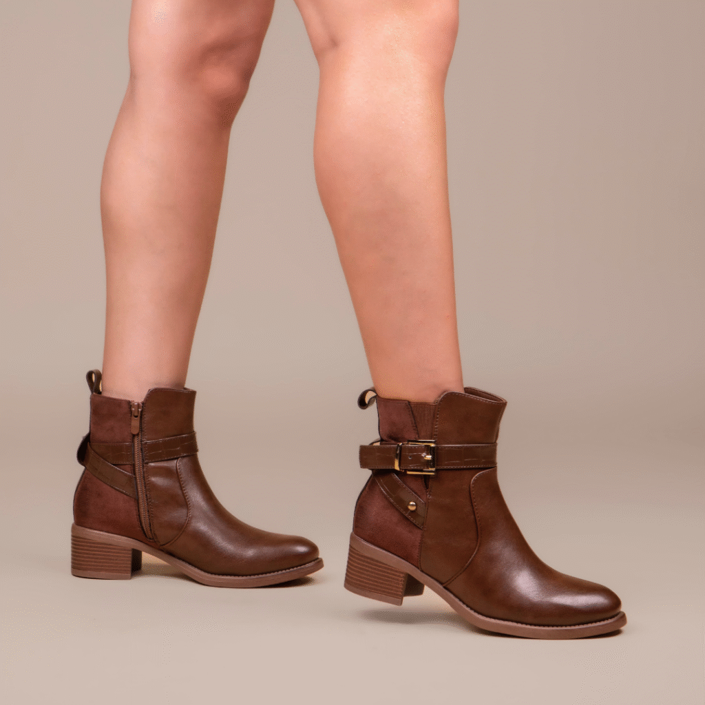 Bottine - simili cuir/Daim - Marron Fonce - Lg003-002