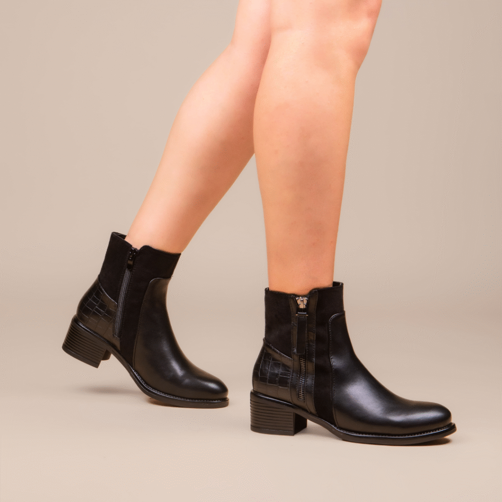 Bottine - simili cuir/Daim - Noir - Lg001-001