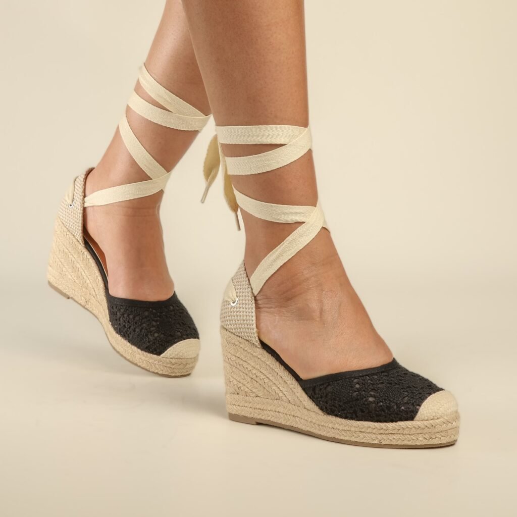 Espadrilles a Corde - Talon Compense - Noir-JS3302